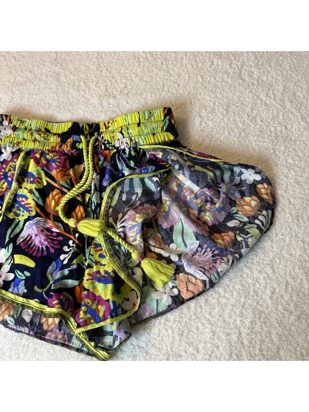 Marcos Navarro Anthropologie Floral Shorts Women XXS Tassel Boho Pull On